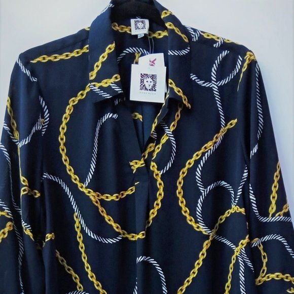 Anne Klein Tops - Anne Klein Blouse L Navy/Gold Chain Design